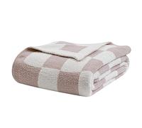 bearberry Fuzzy Checkerboard Grid Throw Blanket Knitted Soft Cozy Warm Microfiber Bed Blanket Decor for Couch Sofa Bed Travel Home (Cream, 60''x80'')