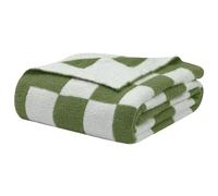 bearberry Fuzzy Checkerboard Grid Throw Blanket Knitted Soft Cozy Warm Microfiber Blanket Decor for Couch Sofa Bed Travel Home (Avocado Green, 50''x60'')
