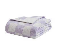Bearberry Fuzzy Checkerboard Grid Throw Blanket Knitted Soft Cozy Warm Microfiber Blanket Decor for Couch Sofa Bed Travel Home (Purple, 50''x60'')
