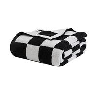 Bearberry Fuzzy Checkerboard Grid Throw Blanket Knitted Soft Cozy Warm Microfiber Blanket Decor for Couch Sofa Bed Travel Home (Black, 60''x80'')