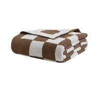 bearberry Fuzzy Checkerboard Grid Throw Blanket Knitted Soft Cozy Warm Microfiber Blanket Decor for Couch Sofa Bed Travel Home (Mocha, 40''x50'')
