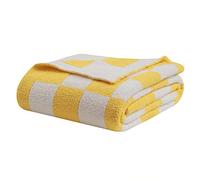 bearberry Fuzzy Checkerboard Grid Throw Blanket Soft Cozy Warm Microfiber All Season Blanket Decor for Couch Sofa Bed Travel Home (Yellow, 50''x60'')