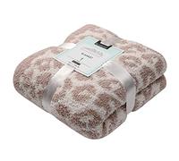 bearberry Fuzzy Leopard Knitted Throw Blanket Soft Cozy Warm Microfiber Blanket for Couch Sofa Bed Travel (Stone/Cream, 50"x60")