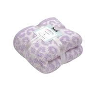 bearberry Fuzzy Leopard Knitted Throw Blanket Soft Cozy Warm Microfiber Blanket for Couch Sofa Bed Travel (Purple/Cream, 50"x60")