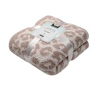 bearberry Fuzzy Leopard Knitted Throw Blanket Soft Cozy Warm Microfiber Blanket for Couch Sofa Bed Travel (Stone/Cream, 51"x70")