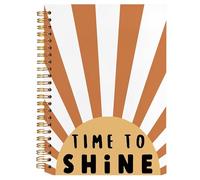 BearCake Boho Sun Inspirational Notebook Journal, Time to Shine Motivational Journal for Women, Boho Office Supplies, Brown and White Sunshine Hardcover Spiral Notebook 5.5x8.3