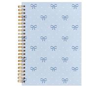 BearCake Bow Sticky Notebook Journal,Cute Pink Preppy Journal,Trendy Coquette Blue Bow Notebook for Women Notebook Note Taking,Hardcover Spiral Notebook 5.5x8.3