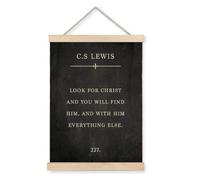 BearCake Christian Wall Decor, Look for Christ and You Will Find Him Christian Wall Art Poster, C.S. Lewis Quote Canvas Wall Art, Christian Art Wall Decor for Office Home Church, 12x16 Inch