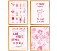 BearCake Pink Bar Wall Decor, Funky Preppy Champagne Cocktail Girly Poster Wall Art for Home Bar Cart Lounge Club Girls Room Apartment Decor Posters, 11x14 Inches UnFramed