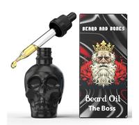 Beard and Bones - 60ml Beard Oil for Men | Nut Free | Natural Carrier Oils of Jojoba, Squalane and Sea Buckthorn Oil | Black Glass Skull | Choice of 6 Scents (The Boss)