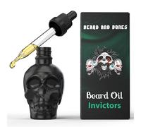 Beard and Bones - 60ml Beard Oil for Men | Nut Free | Natural Carrier Oils of Jojoba, Squalane and Sea Buckthorn Oil | Black Glass Skull | Choice of 6 Scents (Invictors)