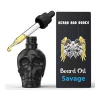 Beard and Bones - 60ml Beard Oil for Men | Nut Free | Natural Carrier Oils of Jojoba, Squalane and Sea Buckthorn Oil | Black Glass Skull | Choice of 6 Scents (Savage)