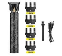 Beard and Hair Clipper with Comb 1.5, 2, 3, 4 mm USB Battery - Dragon, Buddha, Barber, Vintage T9 (Black Dragon Clipper)