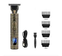 Beard and Hair Clipper with Hooves 1.5, 2, 3, 4 mm USB Battery - Dragon, Buddha, Barber, Vintage T9 (Silver Buddha Trimmer with Screen)