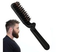 Beard Brush - 7 Inch Folding Comb | ABS Care Tool - Portable Pig Bristle Hair Styling Brush for Men Compact Design Fits Easily to Bag, Ideal for Beard Care Travel and Daily Hair Styling