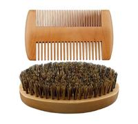 Beard Brush Comb - Natural Wood | Wooden Beard Combs, Brushes and Combs Set with Bristles | Grooming Tool for Mustache Styling, Hair Care, Barbershop, Travel and Use