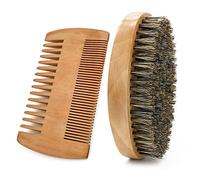 Beard Brush Comb Set for Men, Wooden Boar Bristle Hair Moustache Comb Beard Brush Set for Combing Beard Hair, Removing Debris, Massages Face