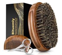 Beard Brush For Men with Wooden Sandalwood Comb Natural Boar Bristle Mustache Shaving Facial Brush (ellipse)