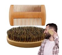 Beard Comb and Brush for Men, Natural Boar Bristles, Beard, Moustache Brush and Comb Set, Compact Travel Care Set for Daily Styling at Home After Showering Before Haircut