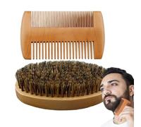 Beard Comb and Brush for Men - Wooden Boar Bristle Hair Moustache Comb Beard Brush Set - Ergonomic Barber Styling Accessories for Daily Home Pre-Haircut Preparation Post-Shower