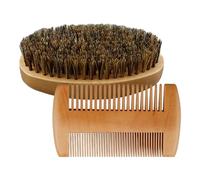Beard Comb and Brush Set, Wooden Boar Bristles Hair Mustache Comb Beard Brush Set, Compact Travel Care Set for Daily Styling at Home After Showering Before Haircut