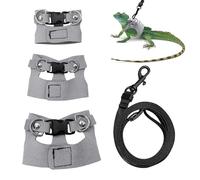 Beard Dragon Harness and Leash, 3-Way Adjustable, Soft Leather Reptile Leash, Lizard Harness with Retractable Small Animal Vest for Outdoor with Pull Rope, 3 Packs, Grey