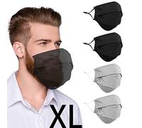 Beard Face Mask for Bearded Men, Extra Large XL Facemask with Nose Wire Washable Reusable Breathable Adjustable Ear Loops Fashion Adult Black Gray Cotton Cloth Fabric Madks, cubre bocas para hombres