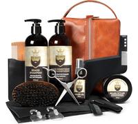 Beard Grooming Kit for Men Gift Set-Beard Care Kit for Men- Water-Resistant Toiletry Bag- By My Beard Oil 30ml-Balm 150ml-Shampoo 300ml-Conditioner 300ml-Brush, Comb,Scissors- Gifts for Him