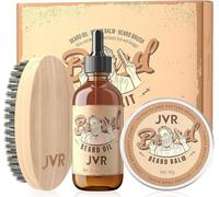 Beard Grooming Kit for Men, JVR Beard Care Set with Beard Oil, Balm and Brush, Smoothing & Moisturizing, Coconut Scent, Gift for Men