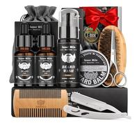 Beard Grooming Kit for Men with Beard Oil, Moustache Waxes Balm, Beard Brush, Beard Shampoo, Moustache & Beard Scissors, Comb, Mens Gifts for Christmas - Fathers Gifts for Him Dad Boyfriends