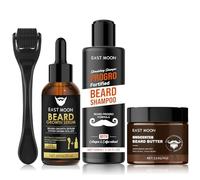 Beard Growth Kit, Beard Growth Set with Beard Roller, Beard Growth Serum Oil/Beard Shampoo/Beard Balm/Beard Roller, Beard Growth Kit, Stimulates Moustache and Hair Growth, Gifts for Men Father
