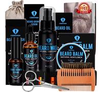 Beard Growth Kit with Oil, Serum, Wash, Balm, Brush, Comb & Scissors - Unique Gifts for Men