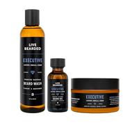 Beard Kit | Live Bearded Made in USA | Beard Bundle (Leather, Cedar, Vanilla - The Executive)