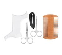 Beard Shaping Template Comb & Scissors Set | Transparent Grooming Tool for Cheek/Neck/Chin Lines | Stainless Steel Nose Hair & Nail Trimmer | Double - Sided Comb Included