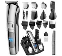 Beard Trimmer Men, 16-in-1 Professional Hair Clippers & Trimmer with Self-Sharpening Blades, IPX7 Waterproof, Electric Grooming Kit with Large LED Display, Suitable for Families and Barber