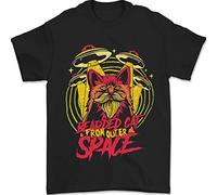 Bearded Cat from Space Outer Aliens UFO Mens T-Shirt 100% Cotton Black XL