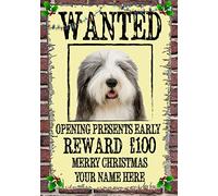 Bearded Collie Christmas Wanted Card CHW36 Xmas A5 Personalised Greeting Cards Posted by US Gifts for All 2016 from Derbyshire UK