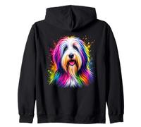 Bearded Collie Colorful Dog Portrait Zip Hoodie