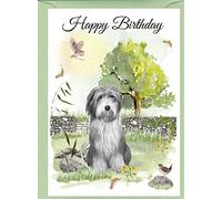 Bearded Collie Dog Birthday Card Oak Tree