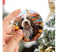 Bearded Collie Dog Crimbo Baubles Ceramic Crimbo Ornaments With Ribbon Christmas Tree Decorations