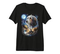 Bearded Collie Howling at The Moon Vintage Dog Art Premium T-Shirt