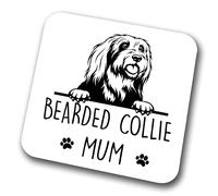 Bearded Collie Mum Coaster Pet Present Bearded Collie Dog Mum Dad Friend Joke Funny Gift Birthday Christmas, Hardboard Coaster