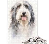 Bearded Collie Portrait Jigsaw Puzzles Puzzle for Adults Kids. 1000 Pieces Impossible Challenge Toy Educational Game Home Decoration for Educational Games Gifts 1000pcs (75x50cm)