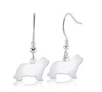 Bearded Collie Silhouette Silver Earrings