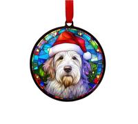 Bearded Collie Suncatcher Decoration Santa Hat Christmas
