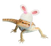 Bearded Dragon Bunny Hat for Easter - Hand Knitted Small Animal Bunny Ears Cap with Adjustable Strap Halloween Costume Outfit Clothes Accessories for Rat Hamster Hedgehog Snake Sugar Glider (White)