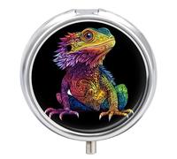 Bearded Dragon Colorful Pill Organizer Round Pill Box Travel Pill Case Medicine Organizer for Pocket Purse