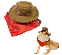 Bearded Dragon Cowboy Hat and Bandana, 2 Pack Lizard Costume,Reptile Cap with Removable Bib Small Animal Outfit for Halloween Party Photo Props Supplies