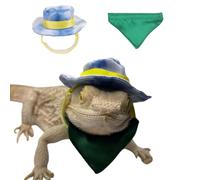 Bearded Dragon Cowboy Hat and Bandana Set Adjustable Reptile Costume Cool Pet Cap Halloween Costume Photo Props for Gecko Chameleon Amphibians Ferret Hamster (Brown) (Blue,One Size)
