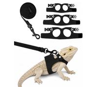 Bearded Dragon Harness and Lead Set, 3PCS Bearded Dragon Harness Adjustable Lizard Harness Vest with Leash, Escape Proof Reptile Accessories for Gecko Iguana Small Pets Black